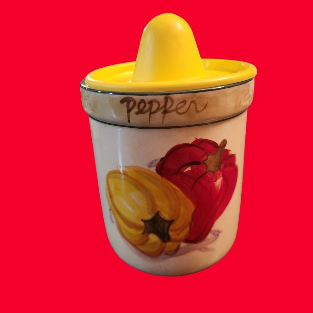 Hand-Painted Baum Bros Style Eyes Fresco Mercado Pepper Canister With Lid